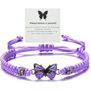 Inspirational Purple Butterfly Bracelet - Adjustable Charm Jewelry for Women